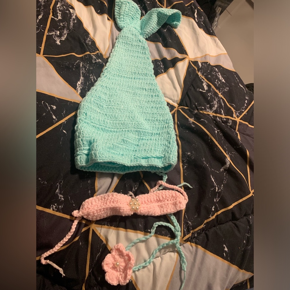 Infant mermaid tail, bra, and head band for photos/photography set
